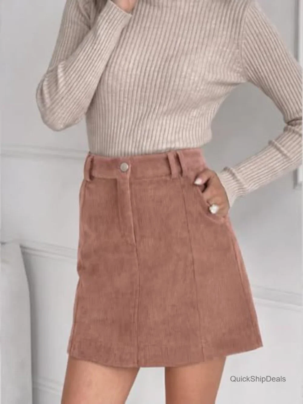 Women's Corduroy Mini Skirt High Waisted A-Line Vintage with Pockets